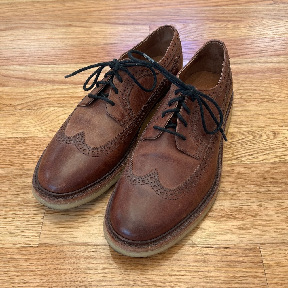 Frye Brown Leather Lace-Up Wingtip Oxford Shoes Men's 9.5 D Soft Gum Sole